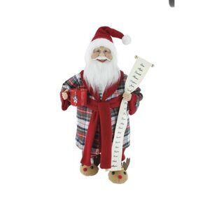 Plaid Pajama Santa 18" Figurine w/ Mug & Nice List Cozy Holiday Decor